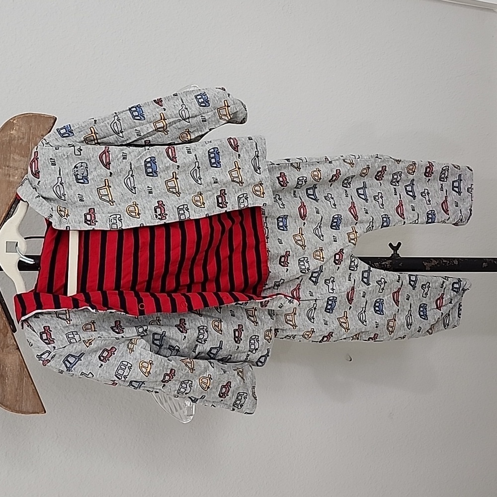 Baby Gap Two Piece Reversible Outfit Pants Jackets Grey Red Navy Cars 6-12 Month